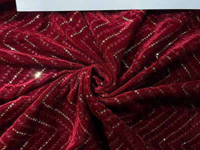 Micro Velvet Fabric Embroidered 44" wide available in 2 colors blood red and mulberry