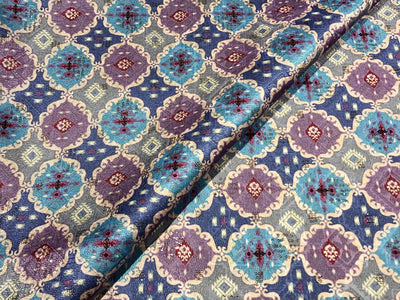 Silk Brocade fabric 56"blue,purple,pink and burgundy  jacquard and very subtle pink sequence BRO1061[3]