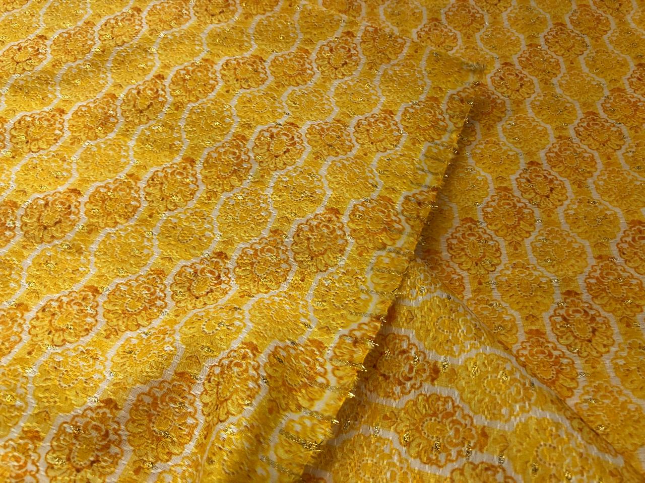 Silk Brocade fabric floral motifs available in 2 colors yellow and green 58" wide BRO1094[1/2]