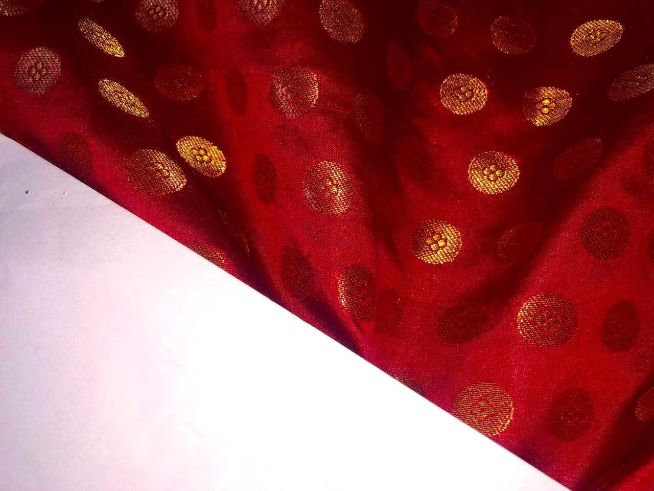 Silk Brocade fabric with Metallic gold circle motif Jacquard  44" wide available in 3 colors red wine, black and gold