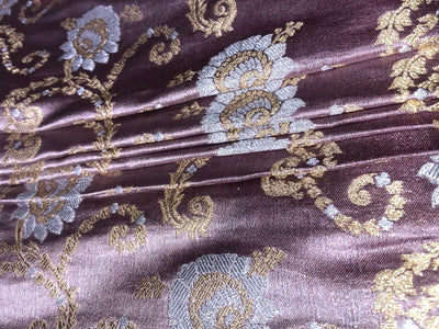 Silk Brocade fabric with metallic gold and silver floral jacquard 44" wide available in 2 colors mauve and pink salmon BRO981