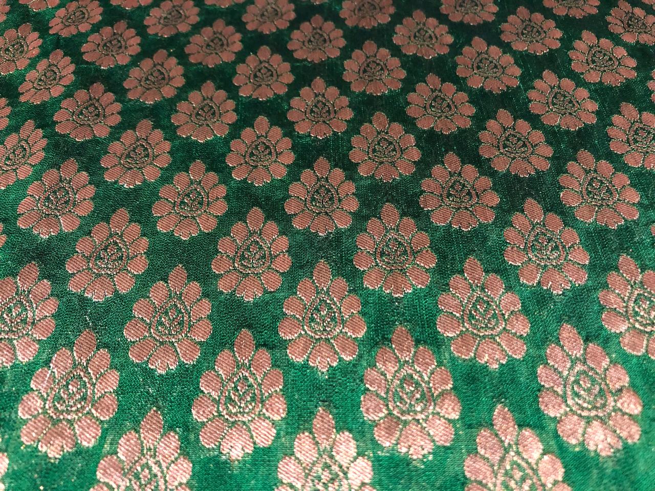 Brocade Fabric green with gold motif jacquard BRO421[4]