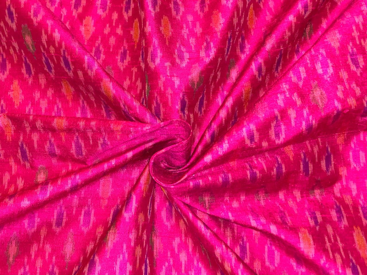 100% pure silk dupion ikat fabric pink color 44" wide available in 3 combinations
