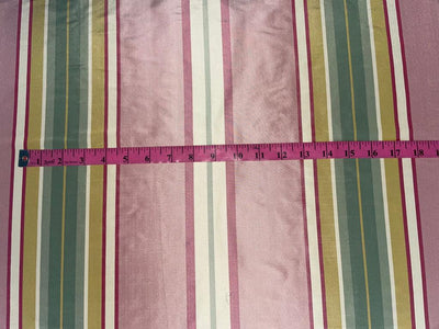 Silk Taffeta Pink Green Yellow Ivory color stripe 54" wide TAFS35