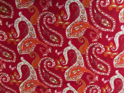 Premium Viscose Rayon fabric with foil print 58" wide available in four colors RED/PINK/PEACOCK GREEN AND MUSTARD GOLD