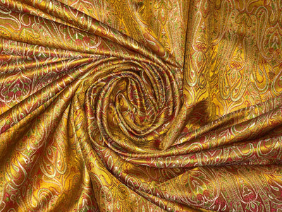 Silk Brocade fabric 44" paisley  jacquard available in 2 colors mustard ,red and green AND purple ,red and mustard BRO1049