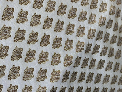 Silk Brocade fabric 44" dark ivory with antique gold jacquard motifs available in 2 designs leaf and paisley BRO1053