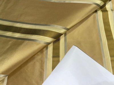 Silk Taffeta Fabric Shades of Gold & Cream colour with satin stripes 54" wide Taf#S107