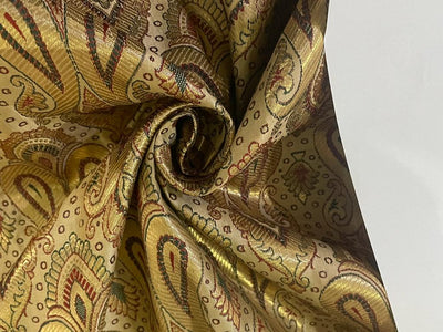 Silk Brocade fabric Gold with metallic gold, red and green paisleys jacquard color 44" wide BRO890[2]