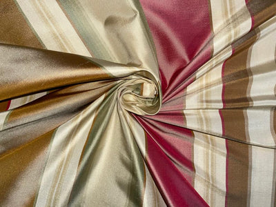 Silk Taffeta Fabric Light Red,Green,Brown & Gold stripe 54" wide TAF#S33[2]