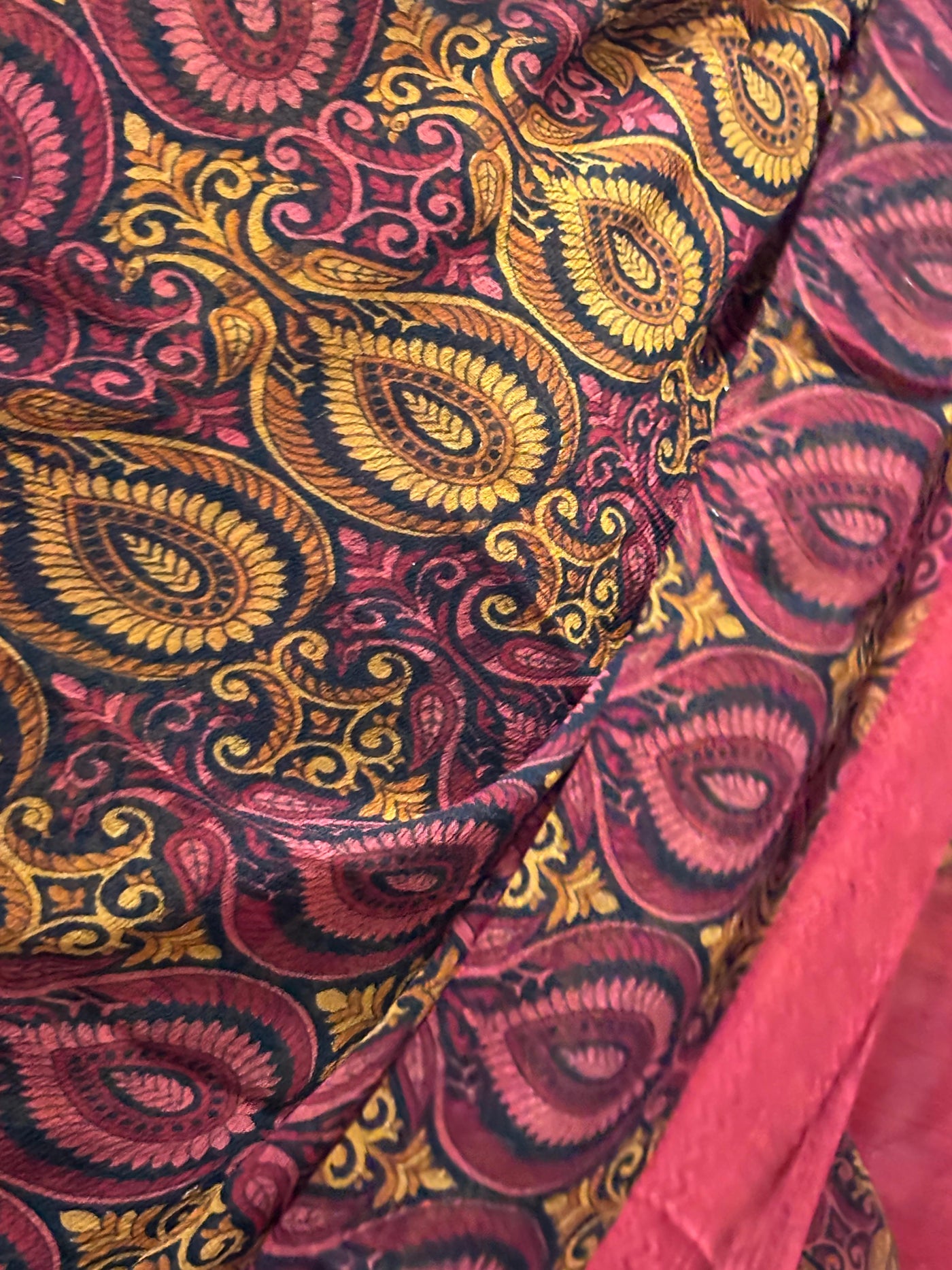 SARI Indian beautiful silk chiffon sari Indian red with mustard paisleys single length 6 yards [17683]