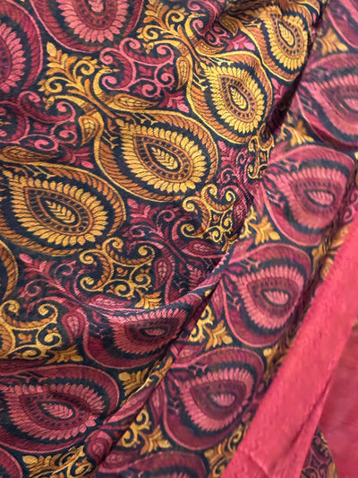 SARI Indian beautiful silk chiffon sari Indian red with mustard paisleys single length 6 yards [17683]