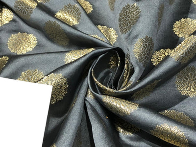 Silk Brocade fabric with Metallic gold motif Jacquard  44" wide available in 3 colors mango , midnight blue and grey