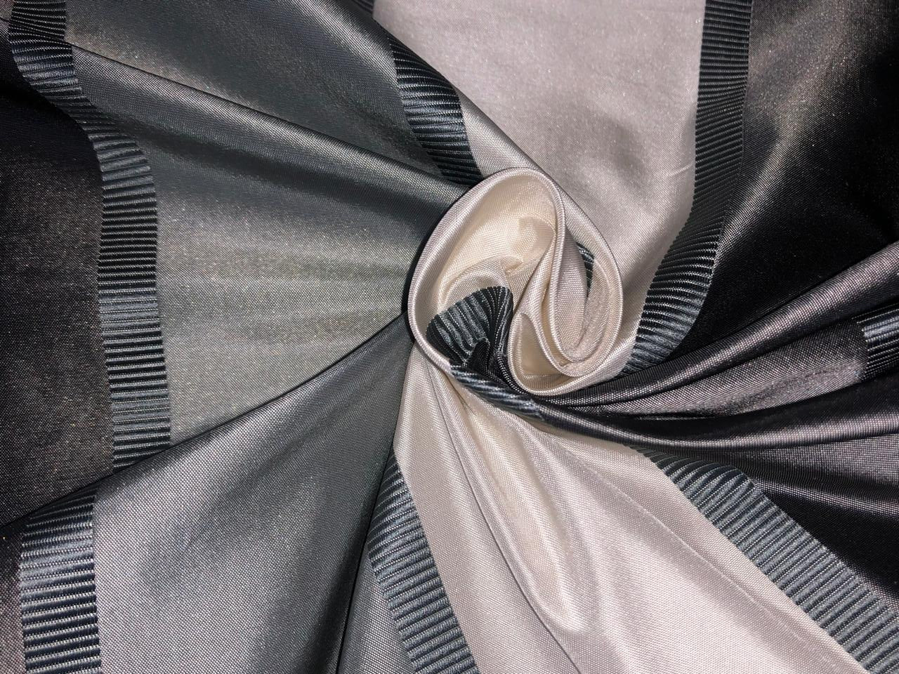 Silk Taffeta Fabric Charcoal ,Silver grey and  Ivory with jacquard stripes 54&quot; wide TAFS67[1] available in 3 different yardages 4 yards,2.75 yards and 1.65 yards