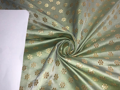 Brocade Fabric with metallic gold small flower motif Jacquard 44" WIDE BRO982 available in 4 colors peach,sea foam,pistachio and silver grey