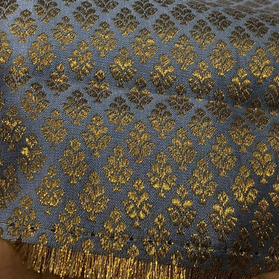 Silk Brocade fabric 44" carolina blue with tiny antique gold motifs BRO1038[2]