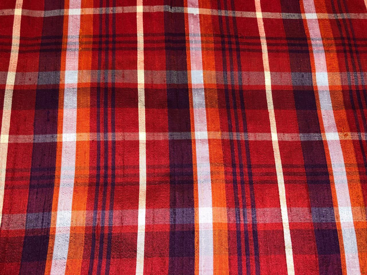 100% SILK DUPION Red Tartan Plaids 54"wide  DUPC
