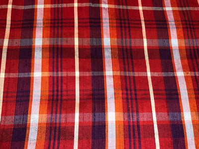 100% SILK DUPION Red Tartan Plaids 54"wide  DUPC