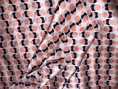 100% Pure Silk Satin 80 grams ivory  with peach and black  abstract print 54"Wide Fabric [18289]