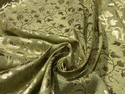 Silk Brocade fabric 44" wide light olive with all over floral gold Jacquard BRO946A[1]