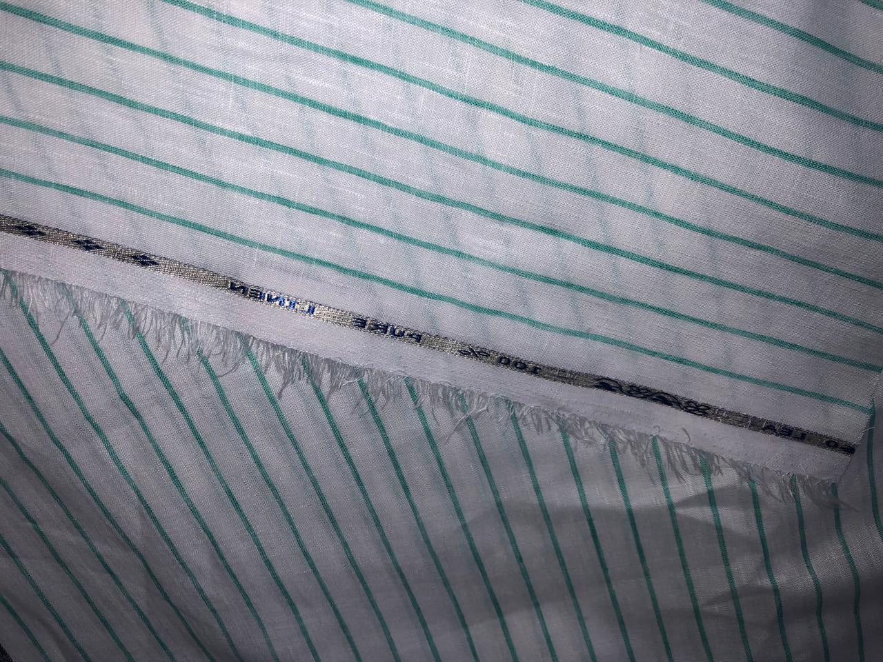 100% Linen stripe 60's Lea Fabric 58" wide available in 2 colors blue and sea green [17643/44]