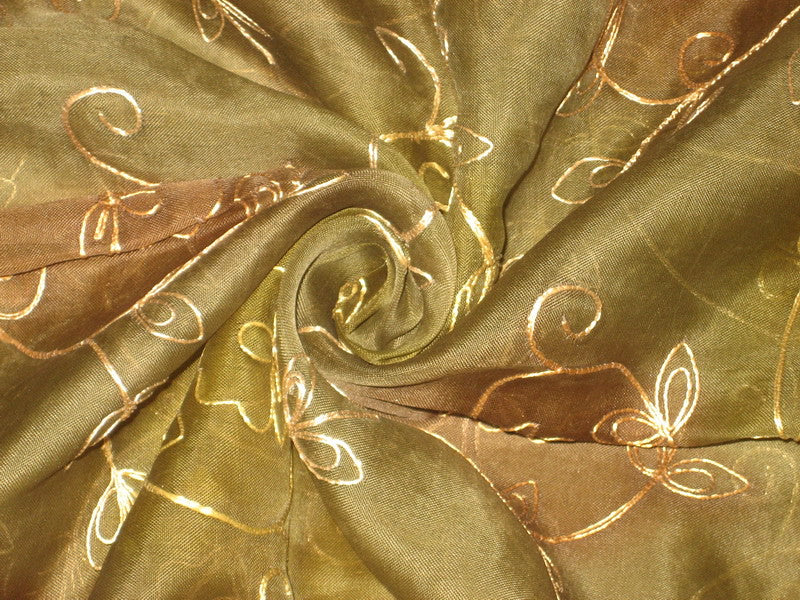 Silk organza fabric with Embroidery Forest Green [6248]