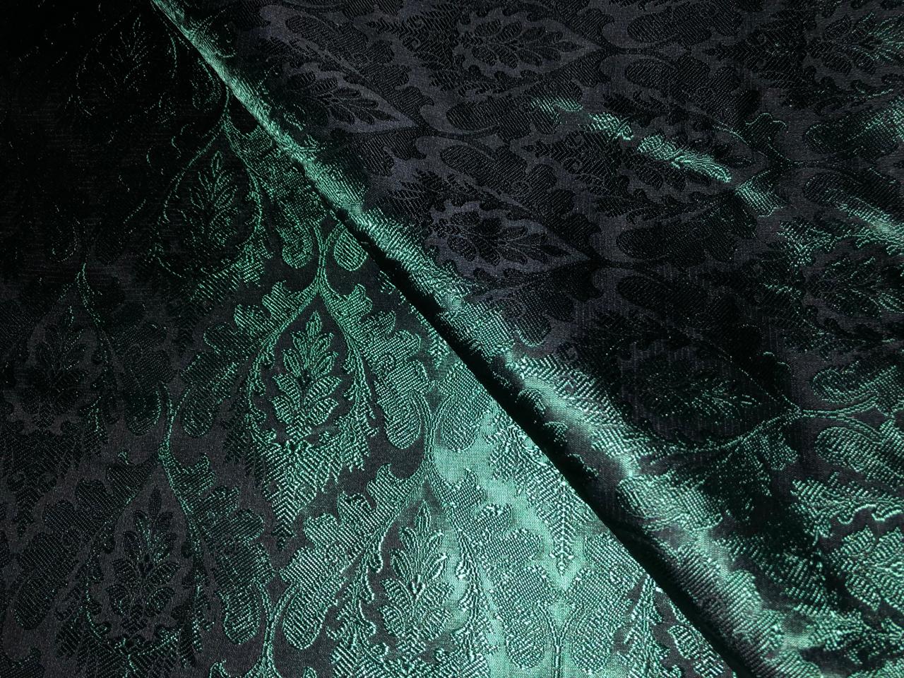Silk Brocade fabric dark green with emerald green  jacquard  BRO1025[5]