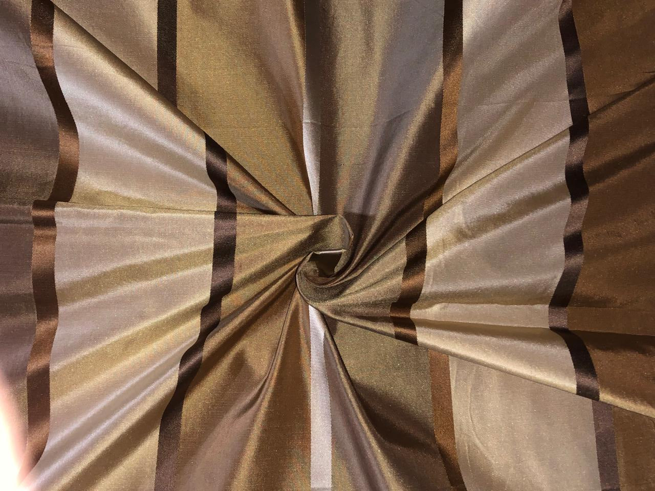 silk taffeta fabric caramel,gold & khaki with satin stripes 54" wide TAFS147[3]