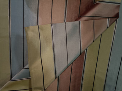 100% Silk Taffeta Fabric Blue,Brown & Green w/ Satin Stripes 54" wide Taf#S62[1]