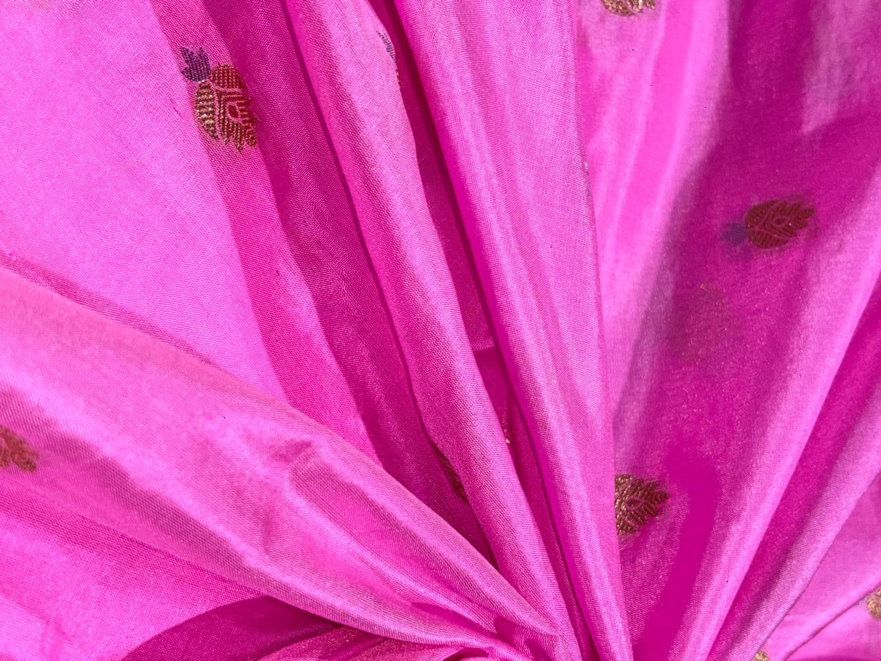 100% PURE Silk Brocade fabric 44" wide PINK with small metallic gold ,silver motifs BRO914[7]