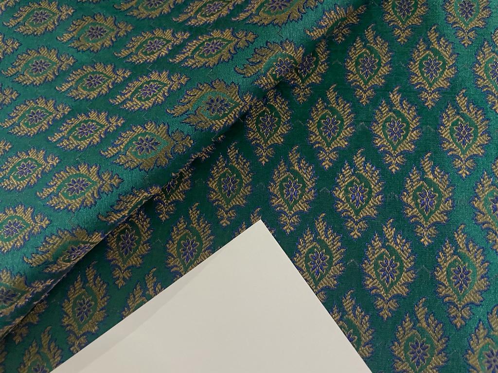 Brocade jacquard fabric GREEN X BLUE MOTIF color 44" wide BRO874[3]