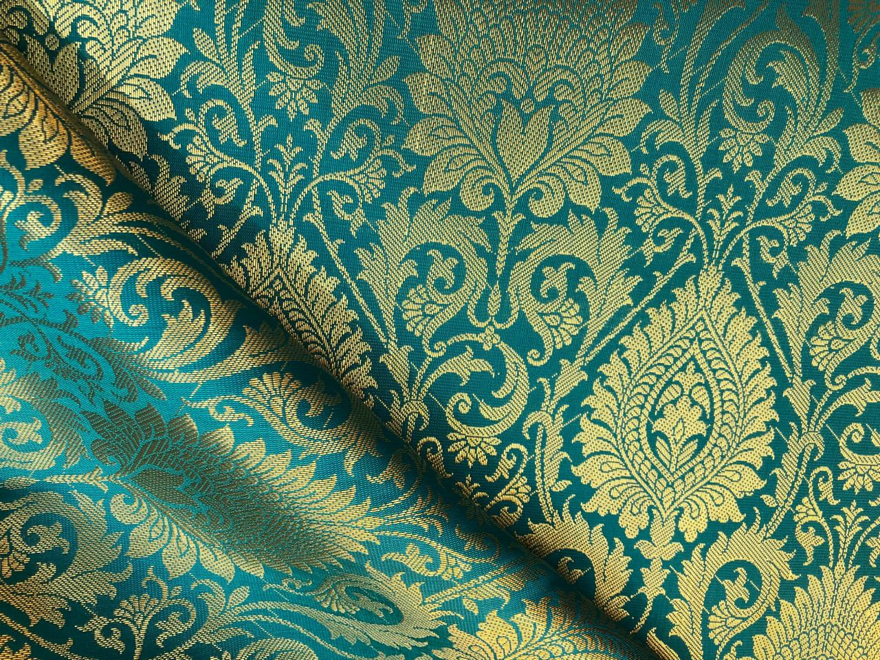 Silk Brocade fabric teal with gold metallic  jacquard 44" wide [BRO1097[2]