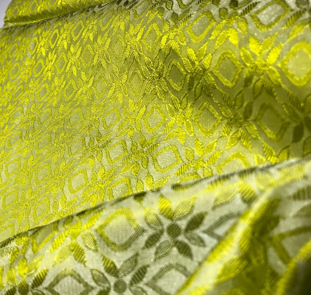 Silk Brocade fabric 44" self geometric  jacquard available in 4 colors pink ,olive , white ivory and lilac BRO1051