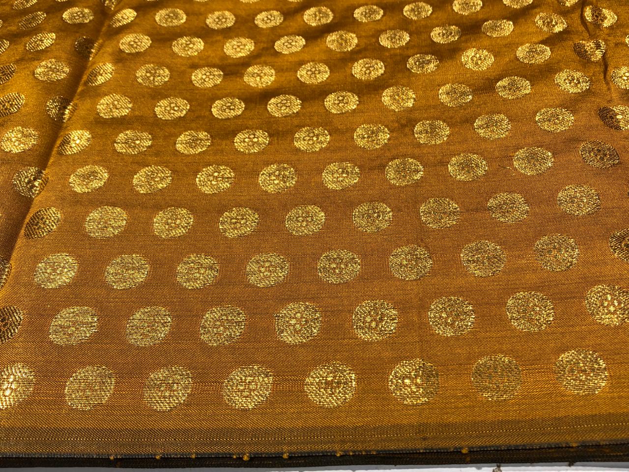 Silk Brocade fabric  mustard with gold circle motif Jacquard 44" wide  BRO822A[1]