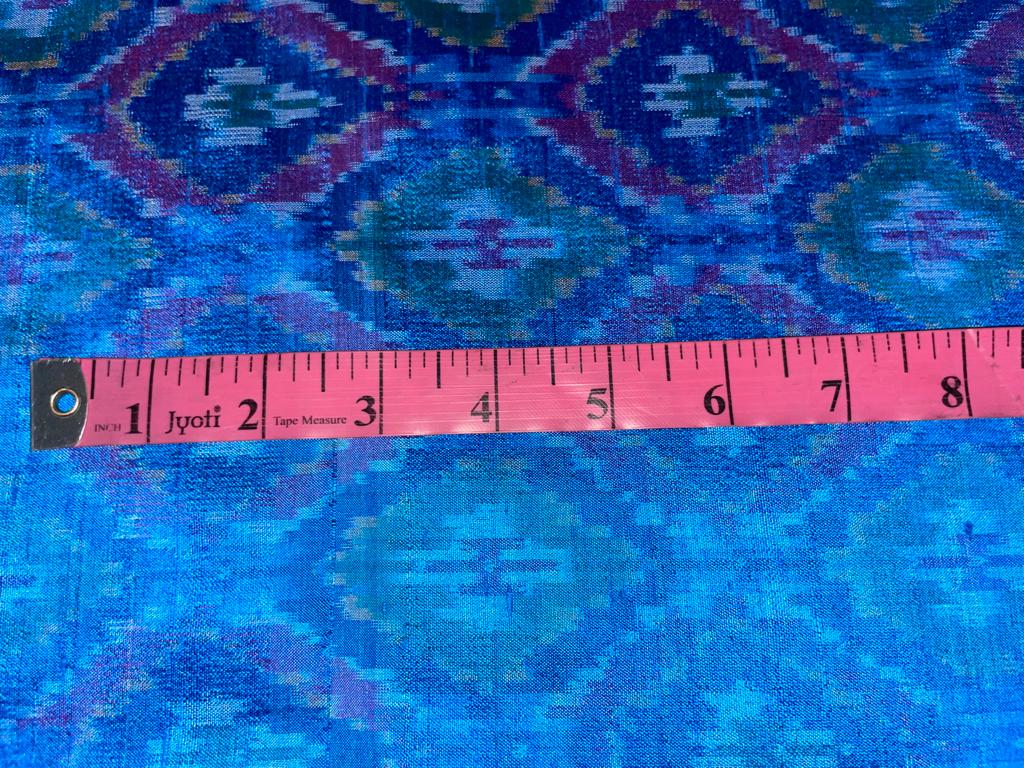 100% pure silk dupion ikat fabric Turquoise blue color 44" wide [8380]