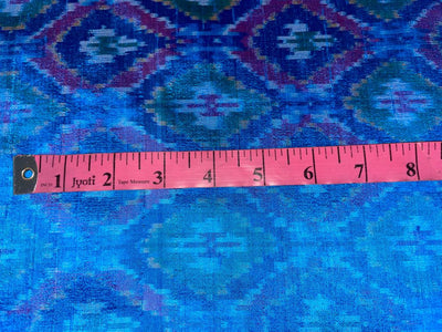 100% pure silk dupion ikat fabric Turquoise blue color 44" wide [8380]