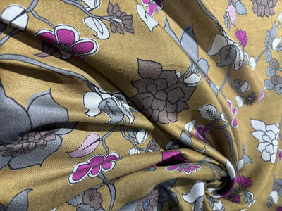 Viscose TWILL Digital Floral Print 41&quot; wide available in 2 colors mustard , slate blue and berry