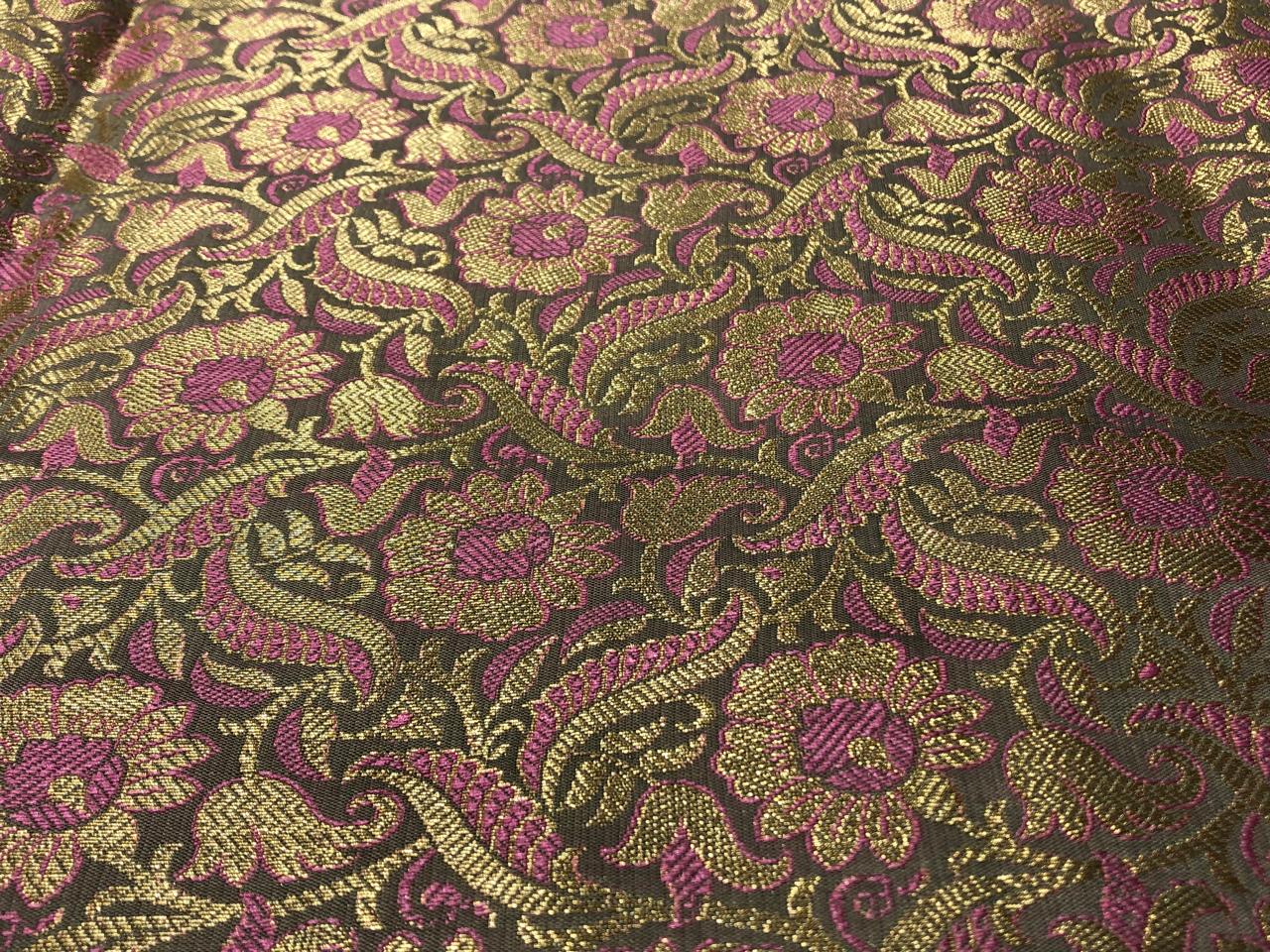 Brocade fabric grey and pink with metallic gold color 44" wide BRO1030[2]