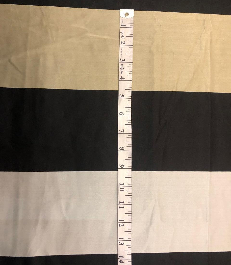 100% SILK DUTCHESS SATIN black , beige and cream stripe [18518]