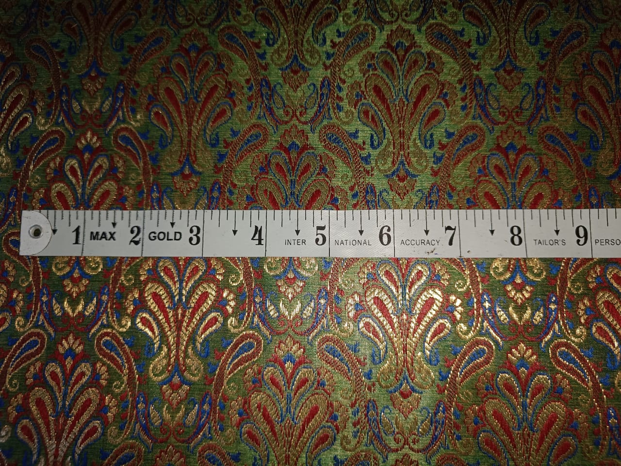 Silk Brocade fabric Green with metallic gold red and blue paisley jacquard COLOR 44" WIDE BRO898[2]