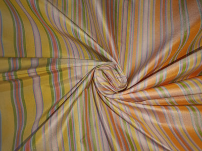 100%Silk Taffeta Fabric Butter Cream,Light neon Orange & Neon Green Stripes 54" wideTAF#S101