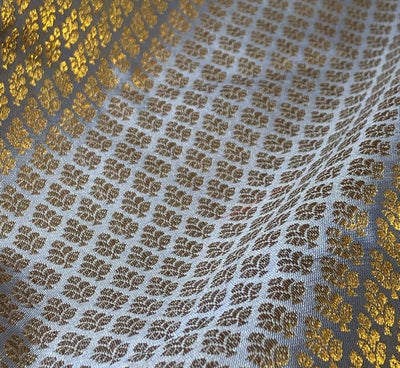 Silk Brocade fabric 44" carolina blue with tiny antique gold motifs BRO1038[2]