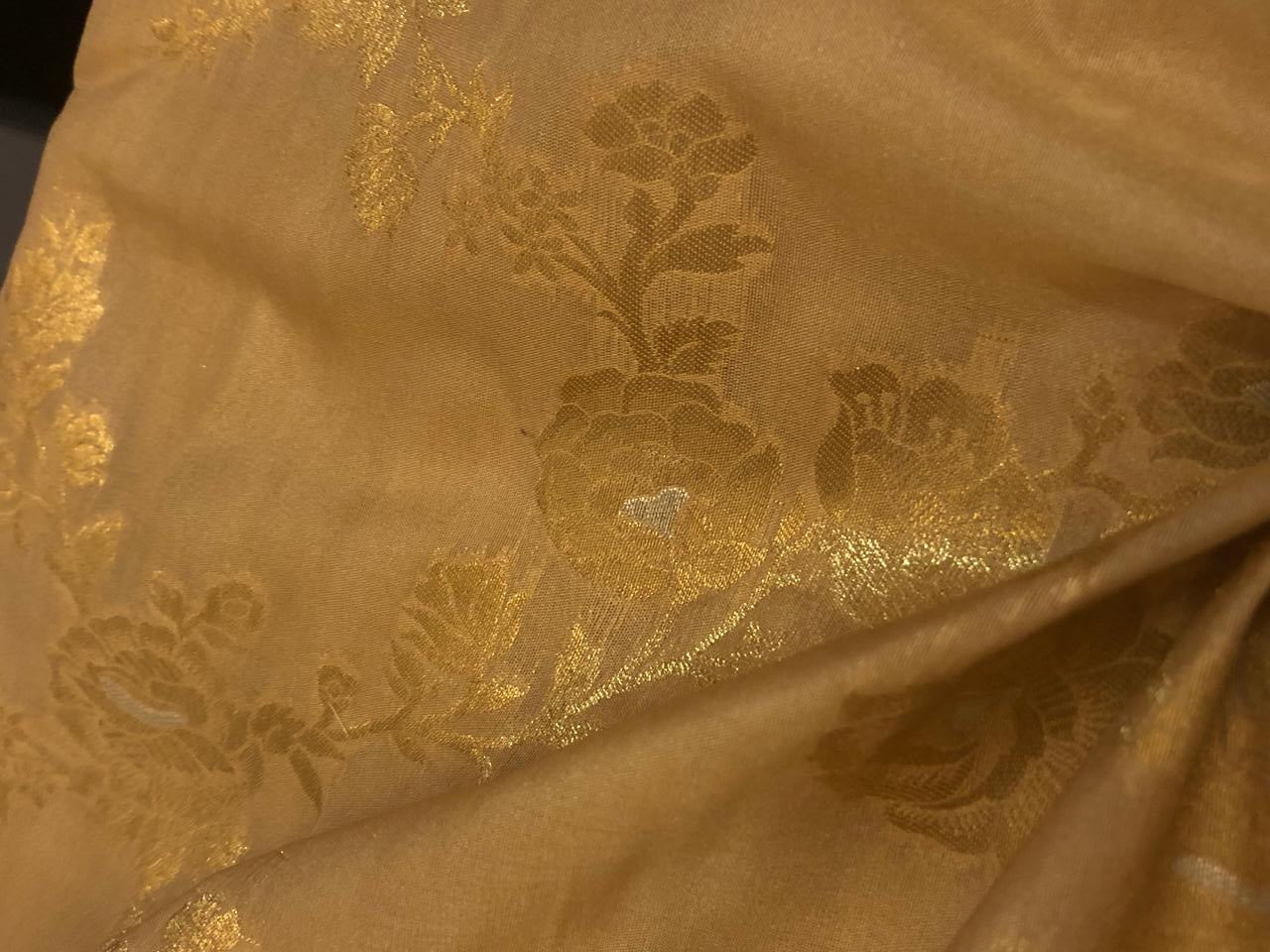 Silk Brocade fabric gold with gold and silver floral jacquard BRO1100[4]