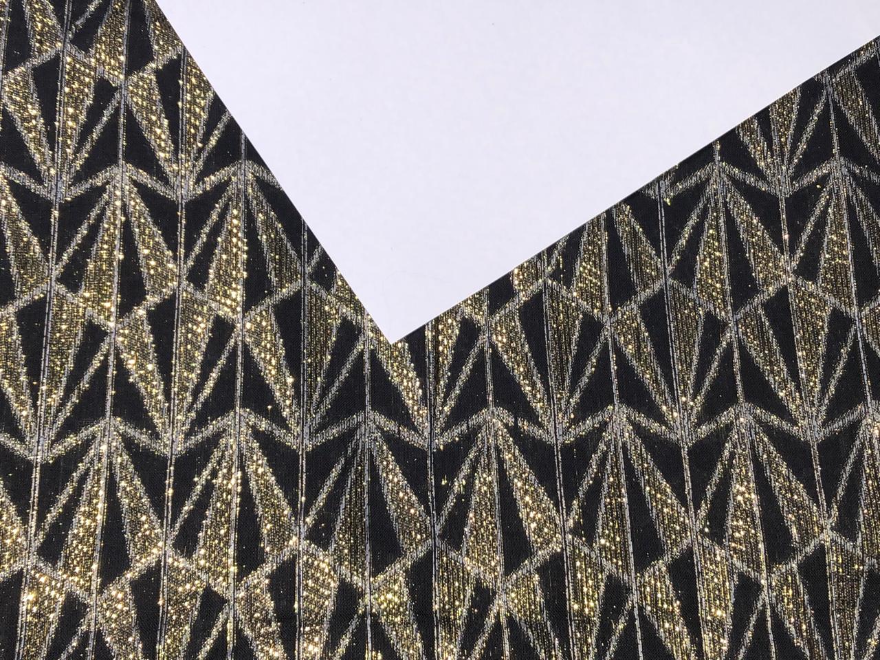 COTTON FABRIC 54" WIDE BLACK WITH GOLD  METALIC LUREX STRIPES [16797]