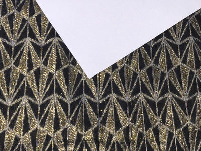 COTTON FABRIC 54" WIDE BLACK WITH GOLD  METALIC LUREX STRIPES [16797]