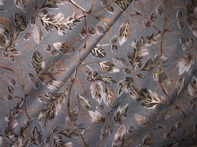 Premium Viscose Rayon fabric with foil print LEAFY VINES 58" wide available in TWO  colors WINE DEREK AND GREY