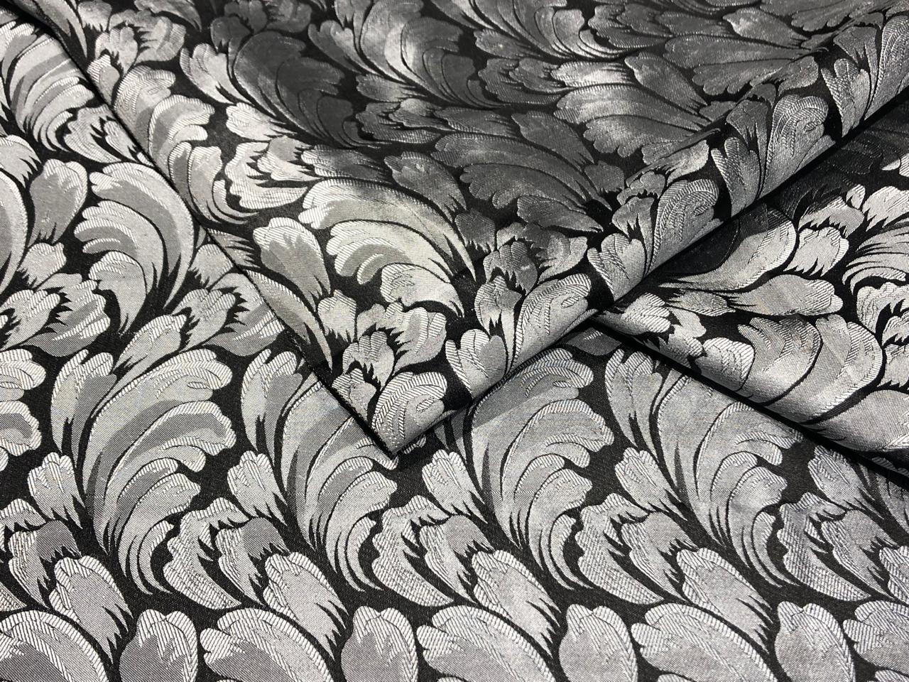 100% Silk Taffeta Jacquard Fabric BLACK AND SILVER   jacquard  TAFJACNEW12