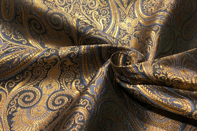 Silk Brocade fabric blueish grey with metallic gold paisley  jacquard BRO1024[5]