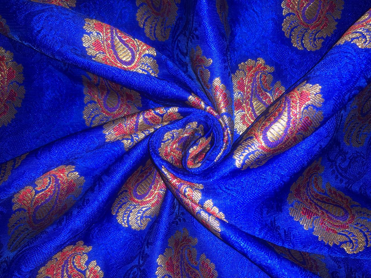 Silk Brocade fabric 44" wide PAISLEYS  available in 5 colors GREEN /YELLOW/ ROYAL BLUE /NAVY AND  ORANGE BRO940