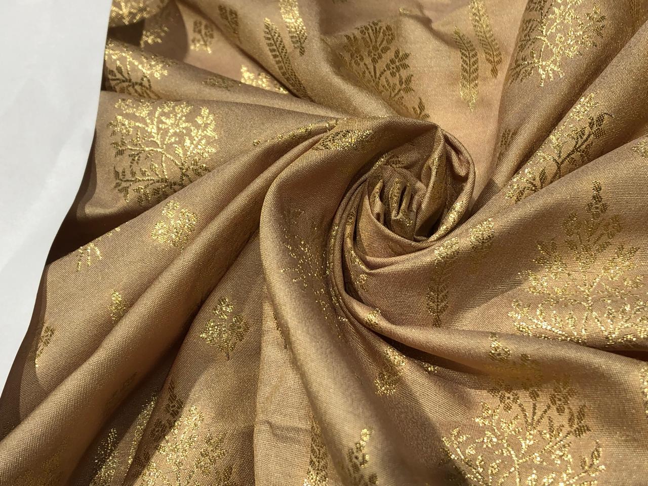 Silk Brocade fabric 44" wide available in 4 COLORS LEMON YELLOW DARK SALMON OLIVE AND  DARK BEIGE BRO908